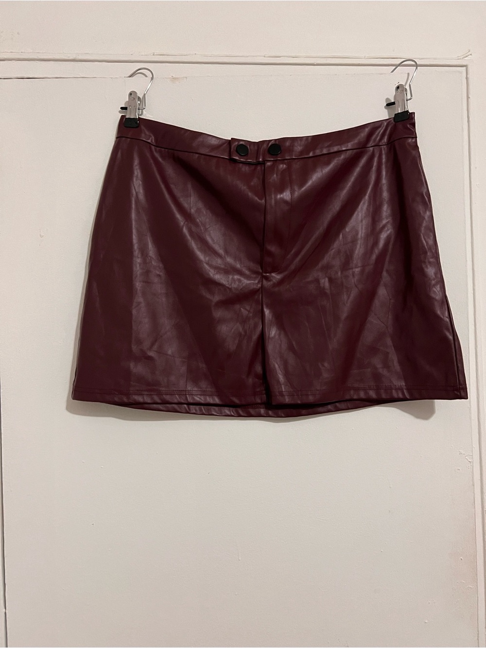 Burgundy Faux Leather Mini Skirt High Waist Vegan Leather Trendy Y2K - Picture 4 of 4